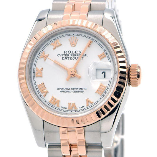 Rolex Ladies Datejust 26 179171 V No. Overhauled K18PG/SS White Dial Combi Automatic Watch Used Free Shipping - Murphy Johnson Watches Co.