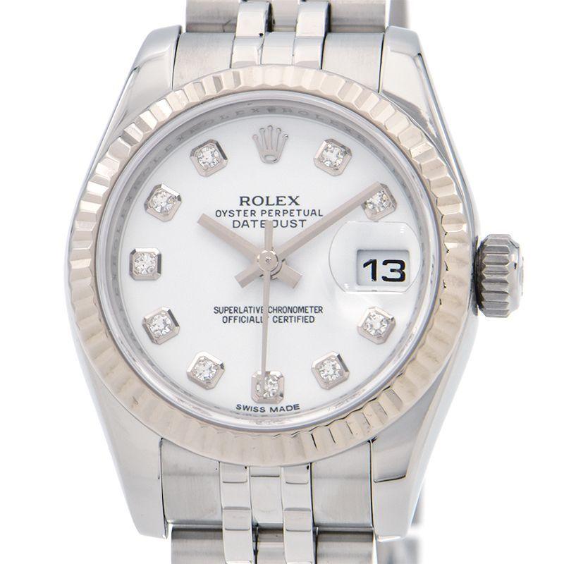 Rolex Ladies Datejust 26 179174G G number diamond index white dial automatic watch used free shipping - Murphy Johnson Watches Co.