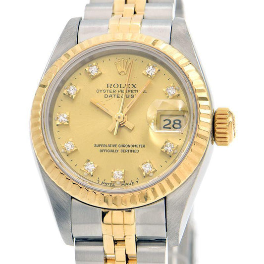 Rolex Ladies Datejust 69173G S number K18YG/SS diamond champagne gold combination automatic watch used free shipping - Murphy Johnson Watches Co.