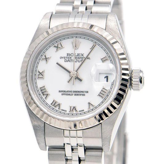 Rolex Ladies Datejust 79174 F No. OH/New Polished White Roman Index Automatic Watch Used Free Shipping - Murphy Johnson Watches Co.