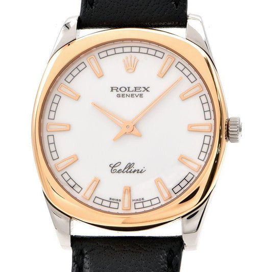 Rolex Men's Cellini Danaos 4243/9BIC D No. K18PG K18WG White Dial Leather Strap Automatic Watch Used Free Shipping - Murphy Johnson Watches Co.