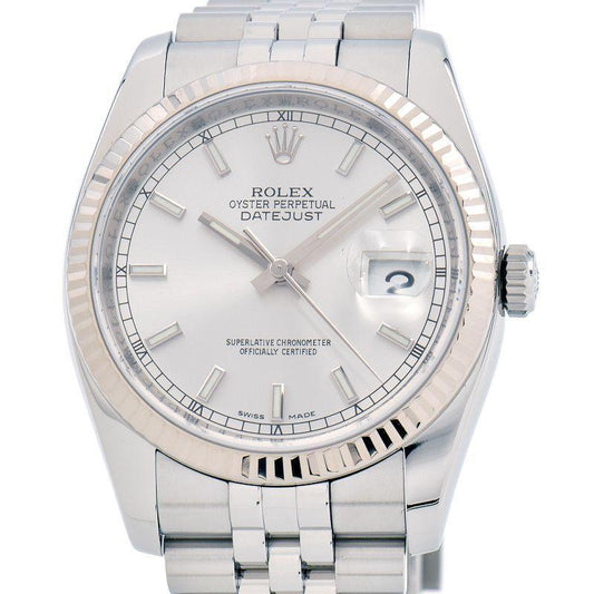 Rolex Men's Datejust 116234 Z No. K18WG/SS Bar Index Silver Dial Automatic Watch Used Free Shipping - Murphy Johnson Watches Co.