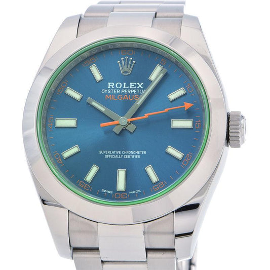 Rolex Men's Milgauss 116400GV Random Number Blue Dial Blue Dial Green Orange Automatic Watch Used Free Shipping - Murphy Johnson Watches Co.