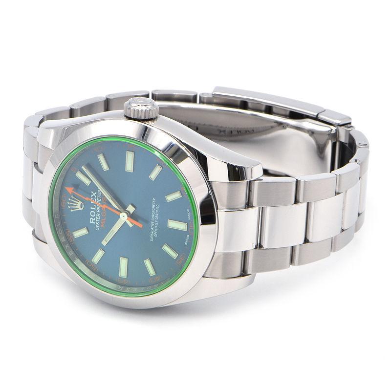 Rolex Men's Milgauss 116400GV Random Number Blue Dial Blue Dial Green Orange Automatic Watch Used Free Shipping - Murphy Johnson Watches Co.