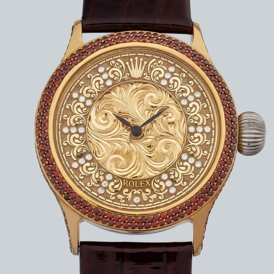 Rolex Pocket Watch Converted Wristwatch 40mm Gold with Red Gemstone Antique Vintage Man - Murphy Johnson Watches Co.