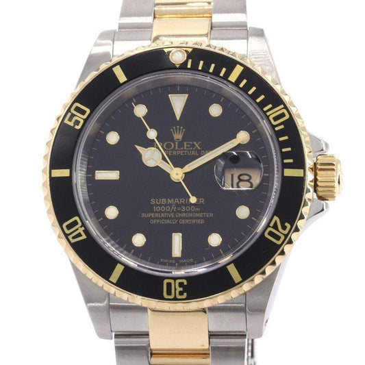 Rolex Submariner Date 16613 K number Men's K18YG black dial combination automatic watch used free shipping - Murphy Johnson Watches Co.