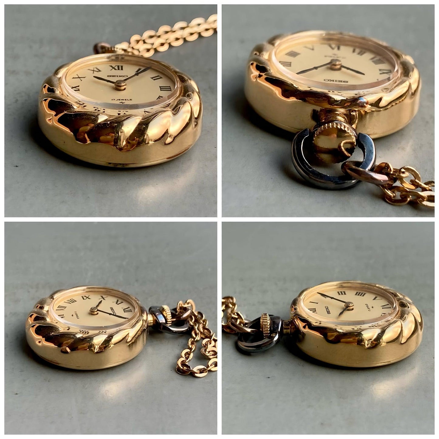 Seiko Pocket Watch Pendant Watch with Chain Case 23mm Vintage Gold - Murphy Johnson Watches Co.