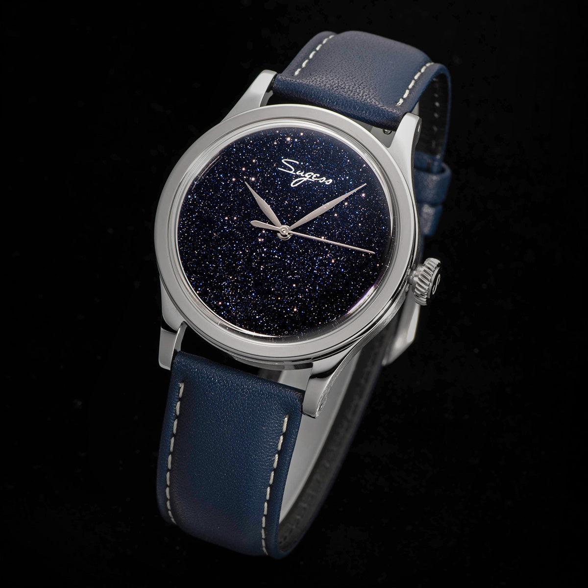 Sugess Blue Sandstone Stainless Steel Mechanical Watch with ST2130 Seagull Movement - Murphy Johnson Watches Co.