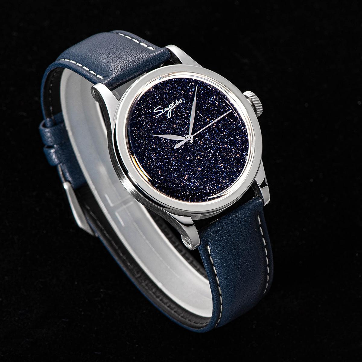Sugess Blue Sandstone Stainless Steel Mechanical Watch with ST2130 Seagull Movement - Murphy Johnson Watches Co.