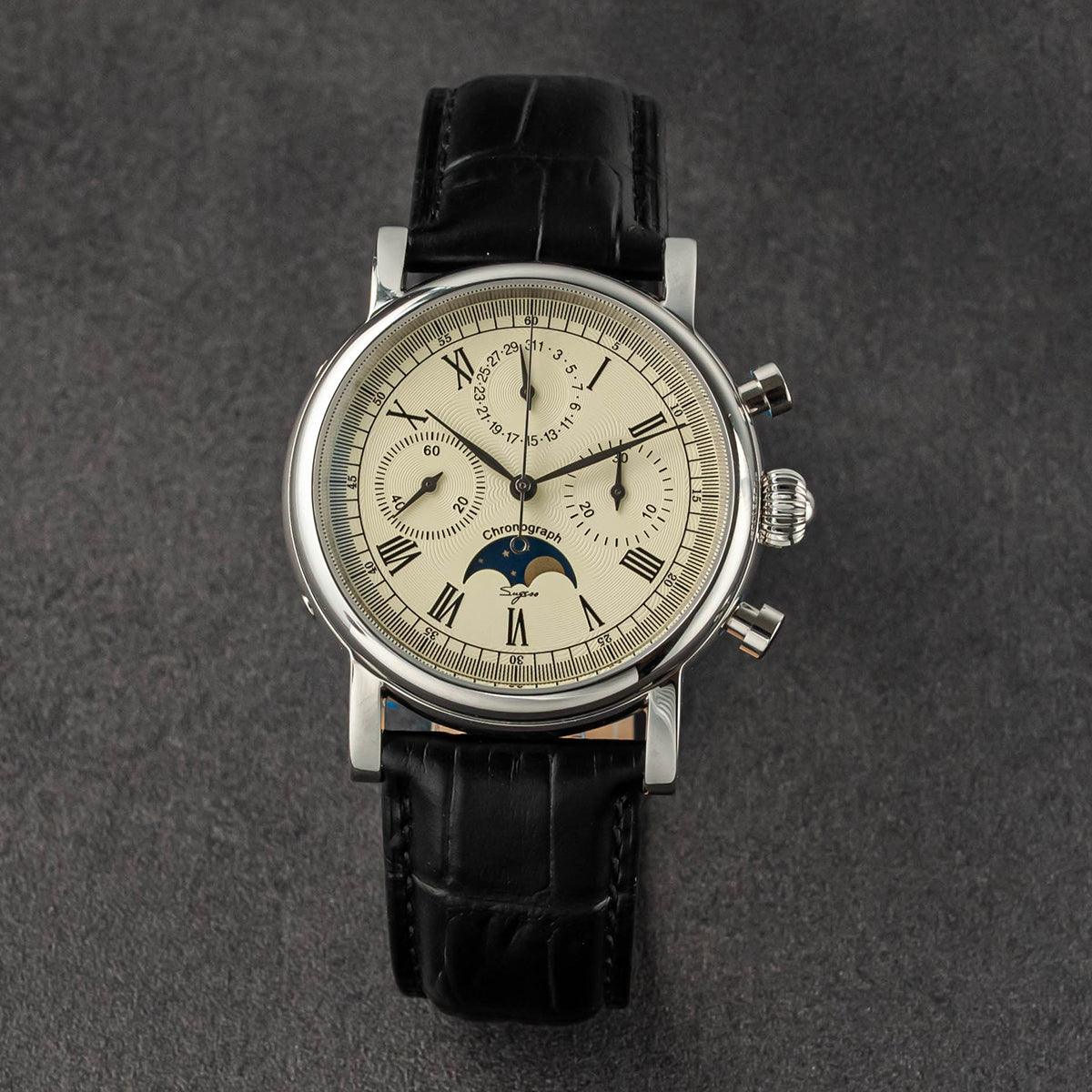 Sugess Moon Phase Watch with Seagull ST1908 Gooseneck Mechanical Movement - Murphy Johnson Watches Co.