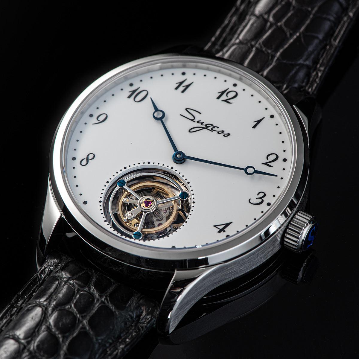 Sugess tourbillon mechanical men's watch white enamel enamel ST8230 seagull movement high-end custom watch - Murphy Johnson Watches Co.