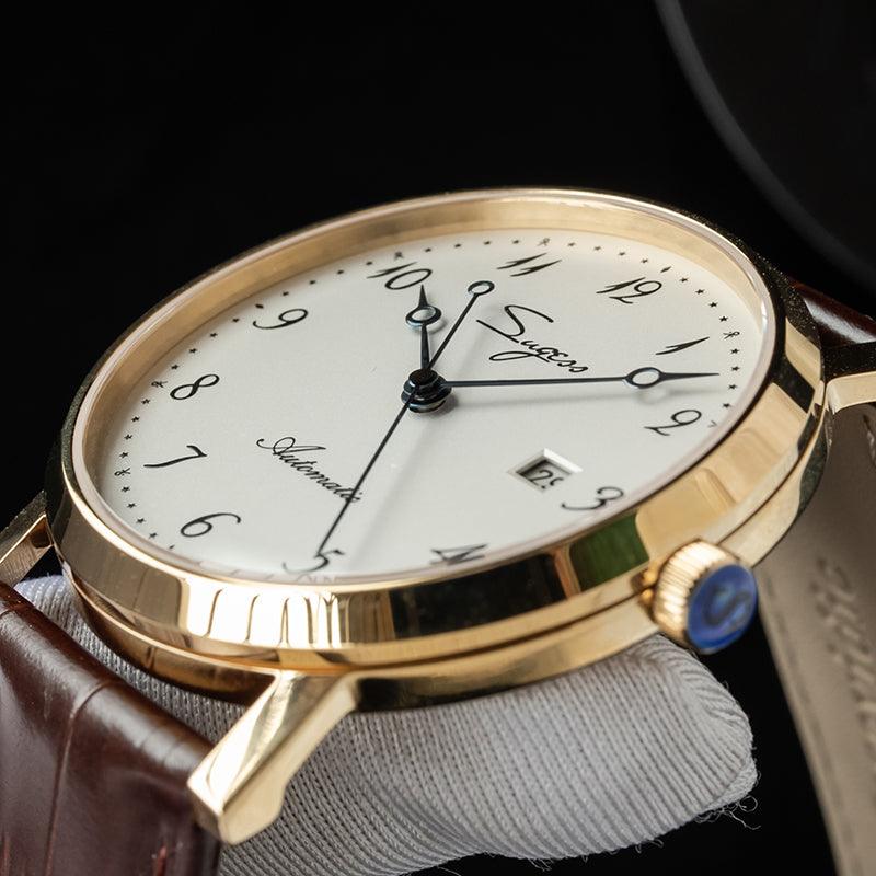Sugess Ultra-thin automatic mechanical gold color men's watch 9015 movement stable movement custom men's watch - Murphy Johnson Watches Co.