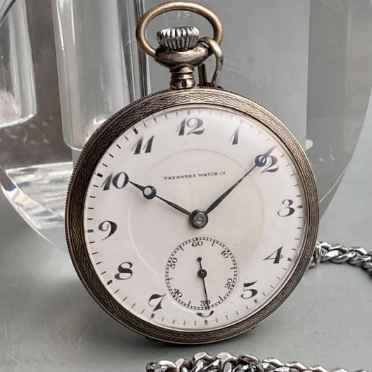 Tavannes Pocket Watch Antique with Chain Manual 41mm Vintage Coin Silver - Murphy Johnson Watches Co.