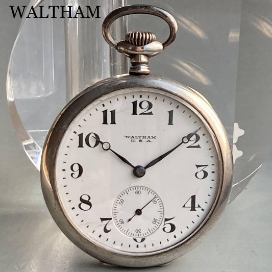 Waltham Pocket Watch Antique Manual Silver Open Face Case Diameter 45mm Vintage - Murphy Johnson Watches Co.