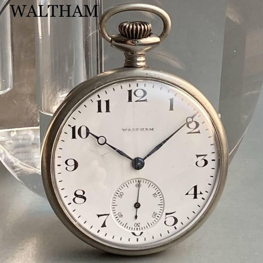 Waltham Pocket Watch Manual Antique Open Face Silver 41mm - Murphy Johnson Watches Co.