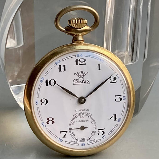 Watex Pocket Watch Antique Manual Gold Case 42mm Vintage Open Face - Murphy Johnson Watches Co.