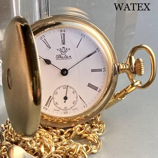 Watex Pocket Watch Antique with Chain Manual 44mm Vintage Watch Hunter Case - Murphy Johnson Watches Co.